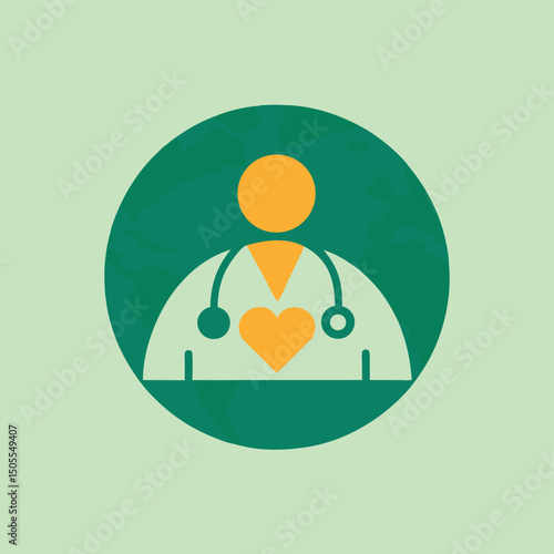Healthcare provider icon with stethoscope and heart on a transparent background