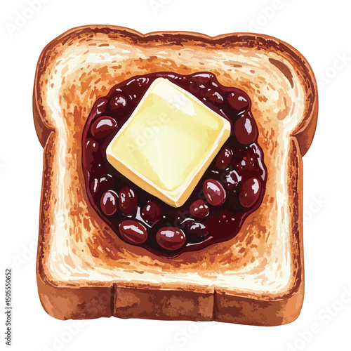 あんバタートーストの水彩風イラスト　生成AI