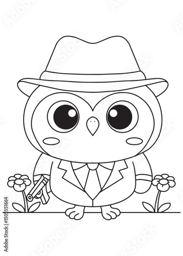 Coloring book owl is a sharp dresser, ready for a sophisticated gathering with its suit