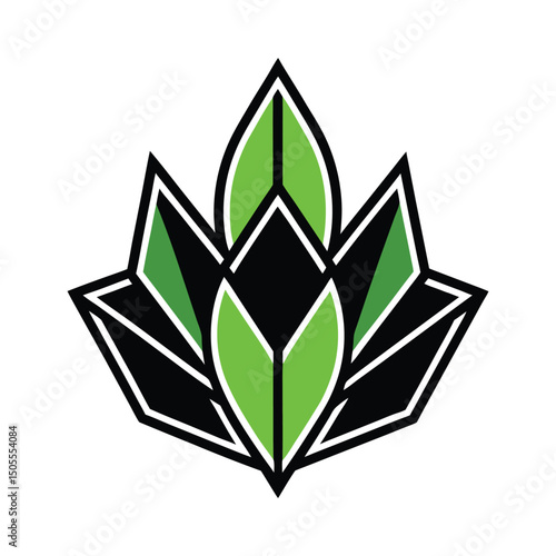 Abstract cannabis leaf emblem for logo, badge, or social media banner.