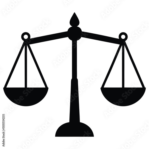 Black Scales of Justice Illustration Depicting Balance and Legal Symbolism on White