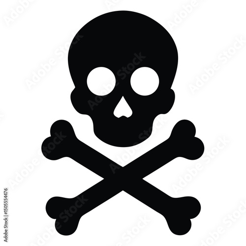 Black Silhouette Classic Skull and Crossbones Symbol on a White Background
