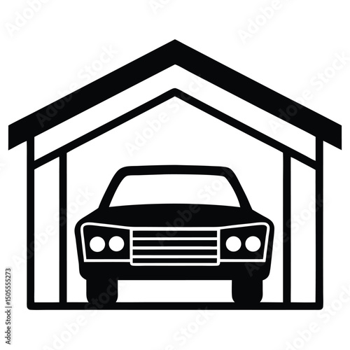 Black Silhouette of Car Inside Structure Simple Garage or Carport