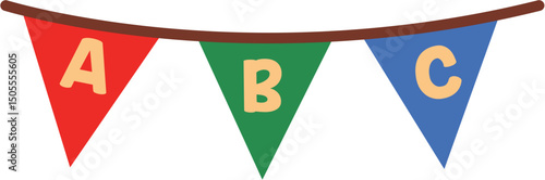Hanging ABC bunting decoration with red, green, blue flags
