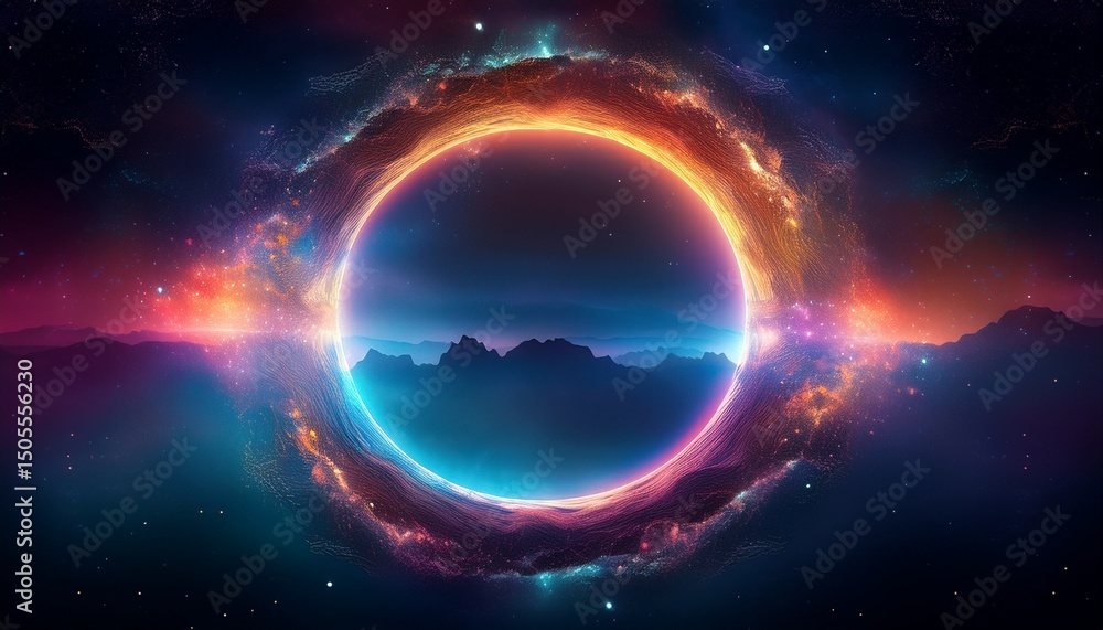 Obraz premium celestial ring a portal of cosmic light and energy in gradient color