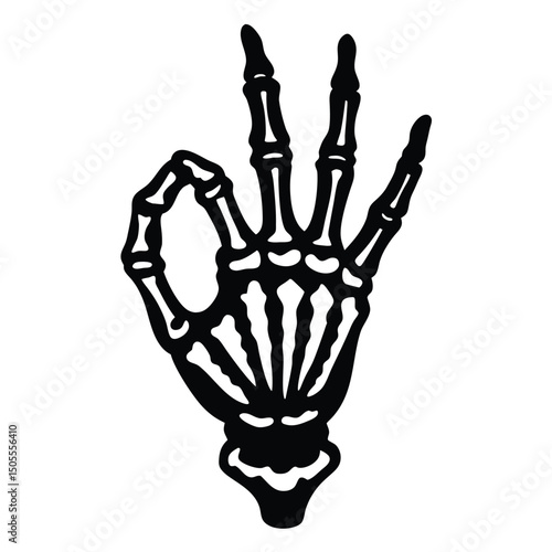 Black Skeleton Hand Showing Okay Sign Spooky Gesture Illustration