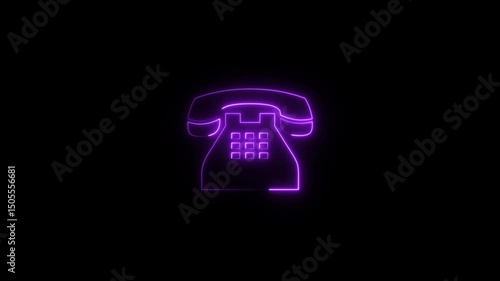 Abstract neon light telephone icon animation. concept of call icon on black background. 4k animation