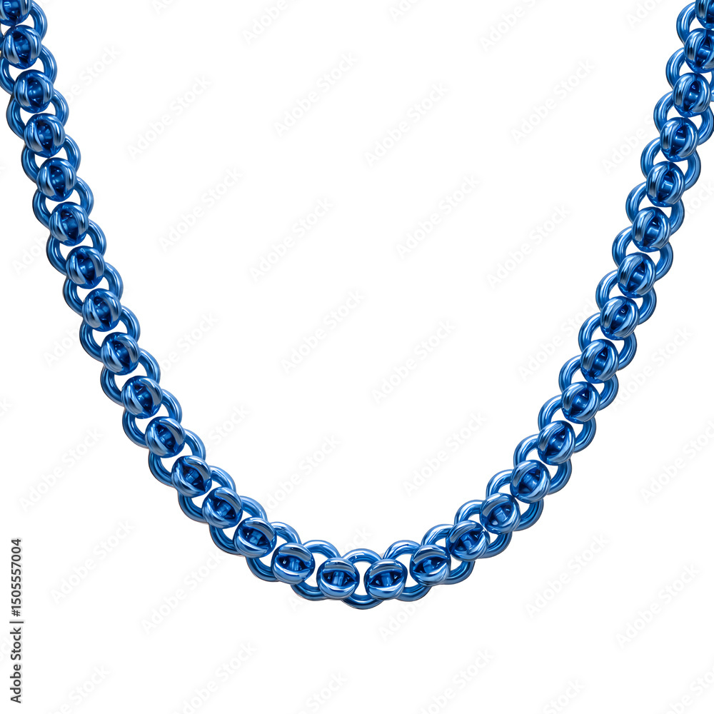 Fototapeta premium Blue metallic chain necklace jewelry fashion accessory isolated on transparent background