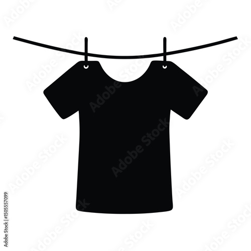 Black TShirt Hanging on Clothesline Illustration Laundry Day Icon Element