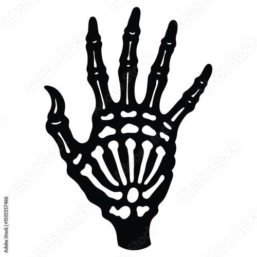 Bold Skeleton Hand Illustration, Halloween Graphic, Bone Anatomy Clipart Image, Black and White