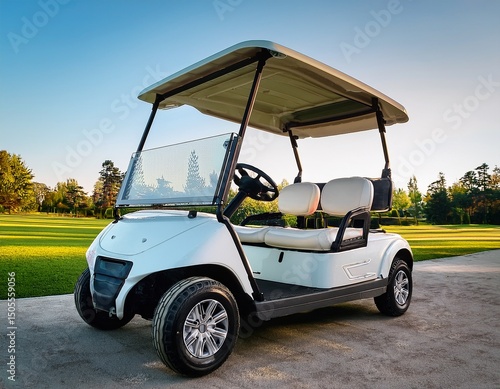 a modern white golf cart with a roof transparent