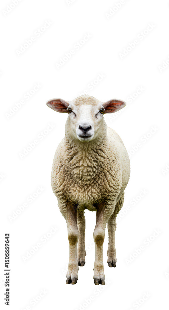 Fototapeta premium Isolated Photo of A Young Sheep with White Wool Against Black Background