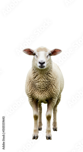 Isolated Photo of A Young Sheep with White Wool Against Black Background