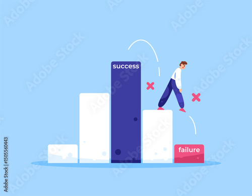 concept from success to failure. towards bankruptcy. decline, loss, demotion. career and business problems. illustration of a businessman walking gloomily towards failure. flat style design