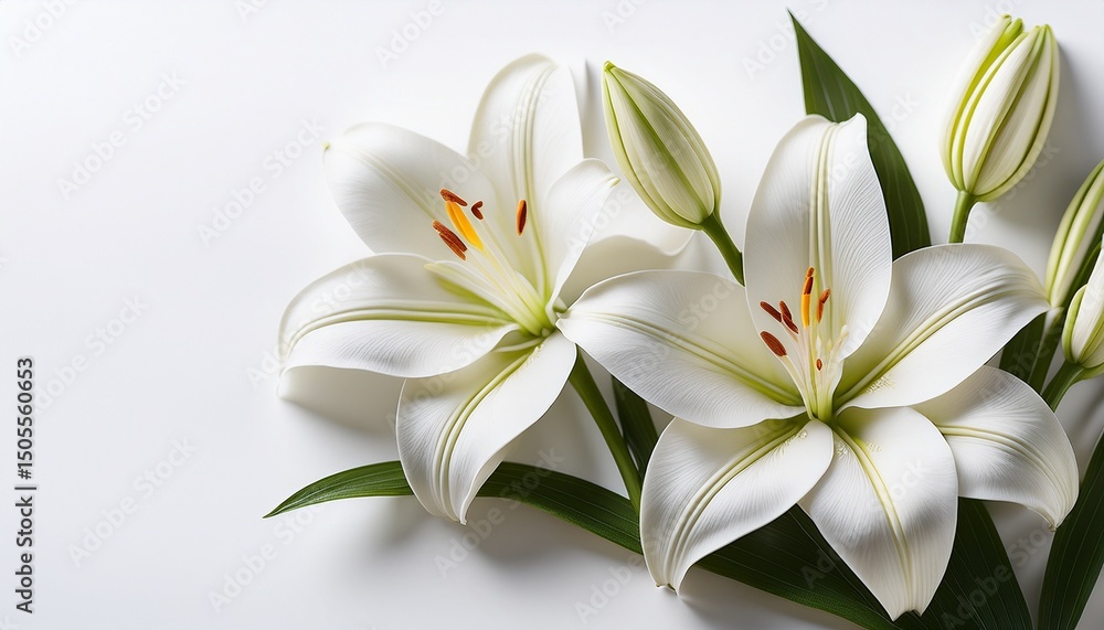 Fototapeta premium delicate white lilies blooming gracefully on white background
