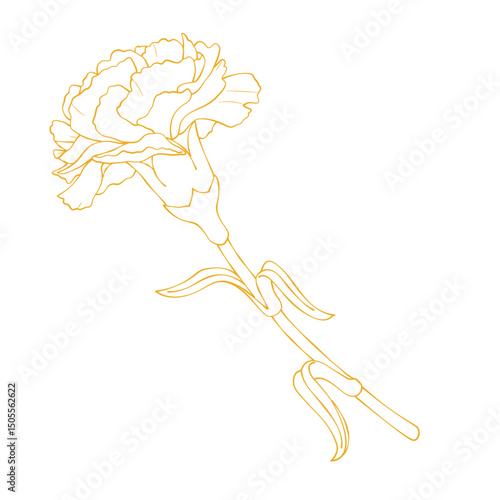 Elegant gold carnation flower outline vector illustration isolated on white background