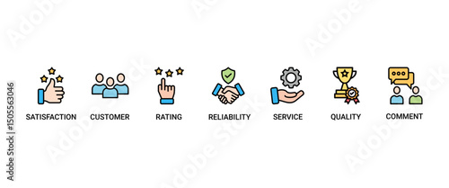 Feedback banner web icon vector illustration concept with icon of satisfaction, customer, rating, quality, comment, service and reliability