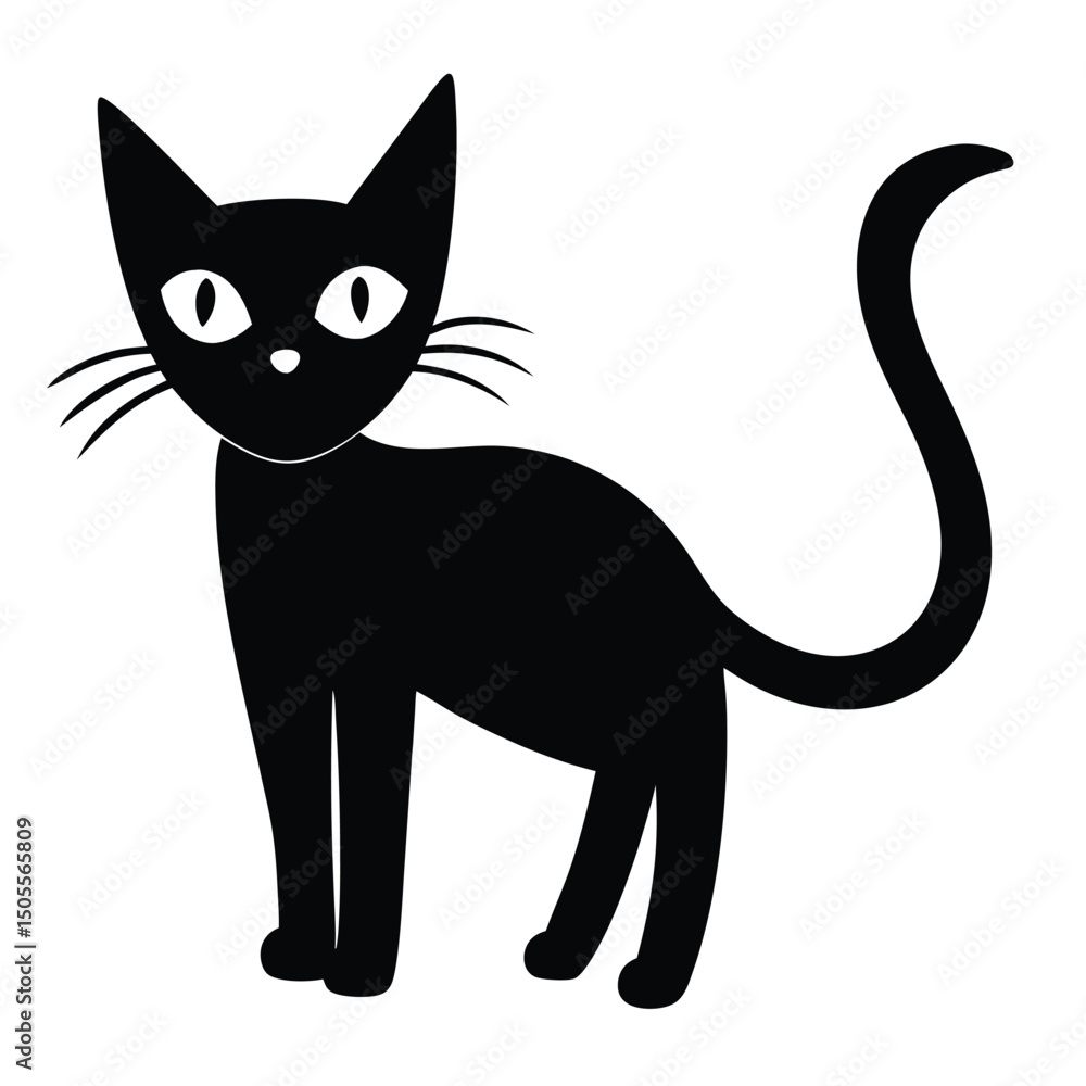 Silhouette of a Black Cat with a Curved Tail Standing Alertly Silhouette of a Black Cat with a Curved Tail Standing Alertly