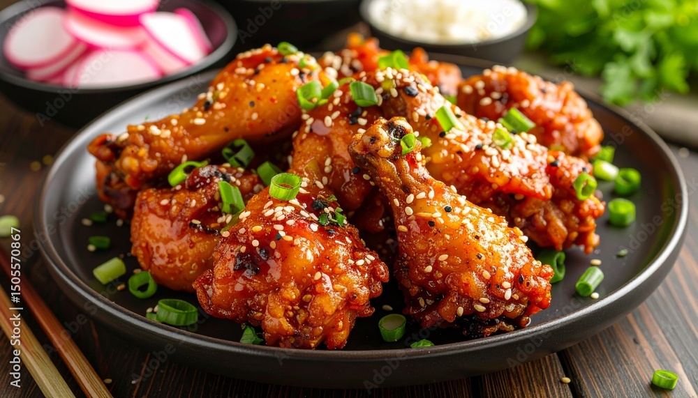 Fototapeta premium Korean Fried Chicken with Pickled Radish. Traditional Korean Food