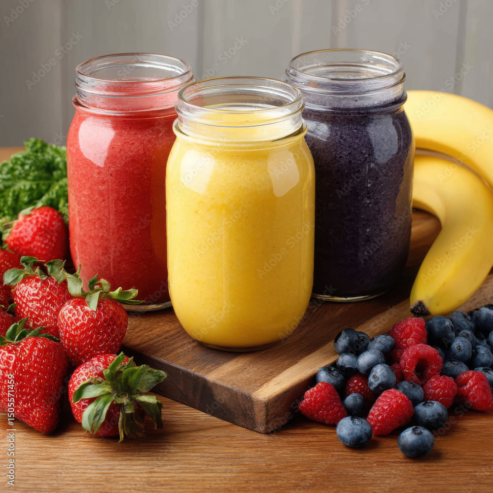 Colorful smoothie jars with fruit isolated on transparent background Colorful smoothie jars with fruit isolated on transparent background