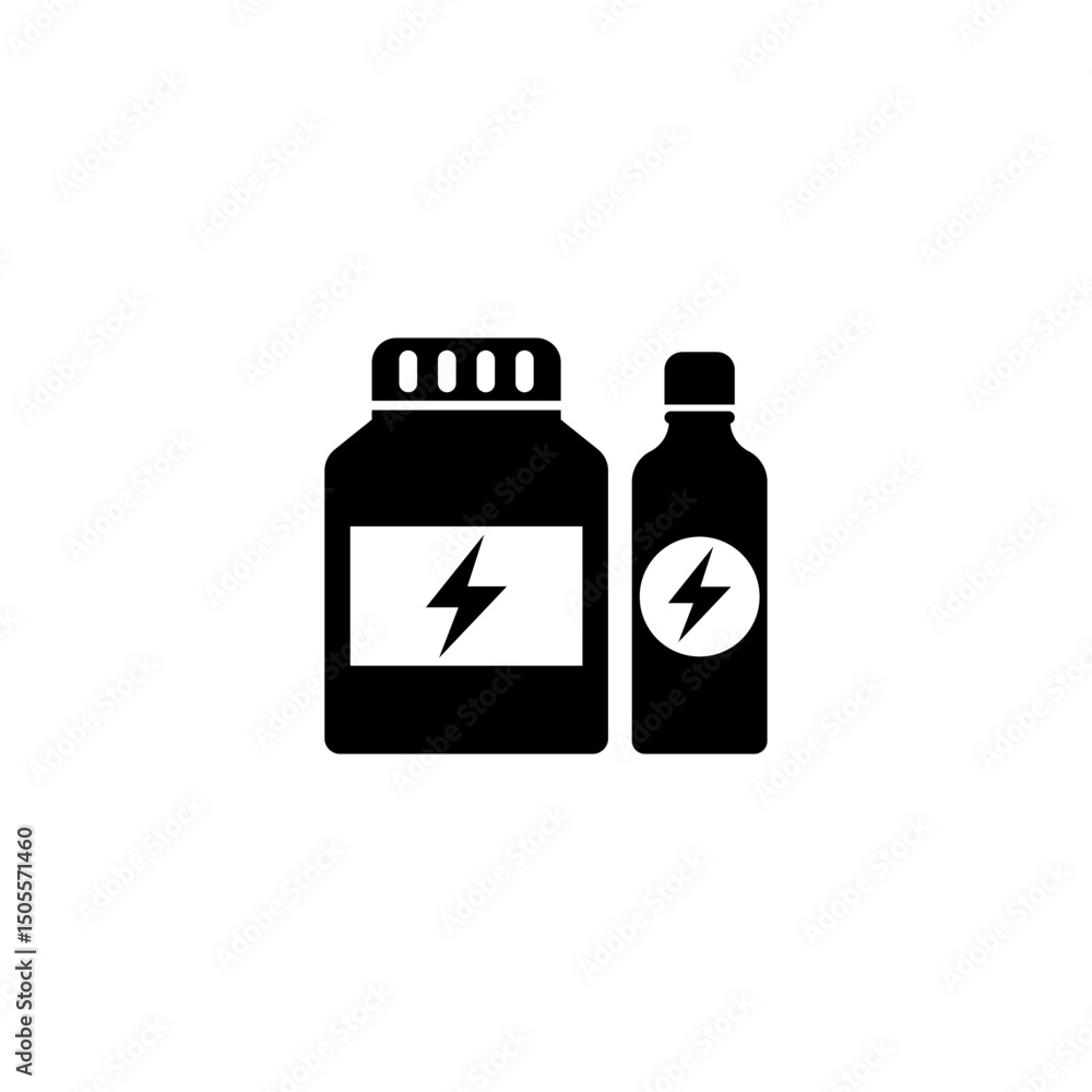 Fototapeta premium Black silhouette of energy drink containers with lightning bolt symbols