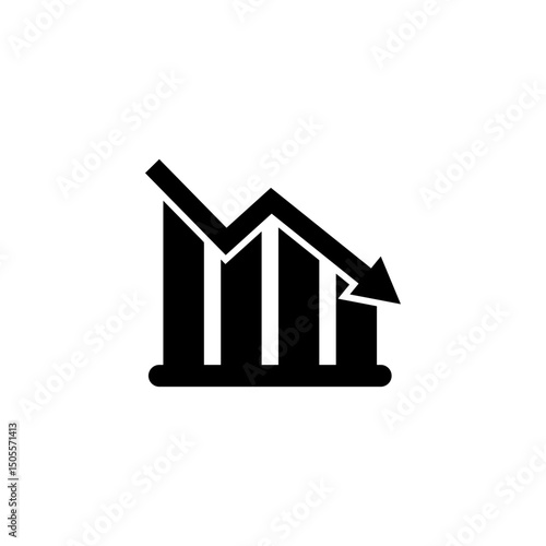 Black silhouette of a descending graph with arrow for business decline concepts