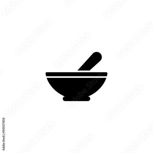 Black silhouette of a mortar and pestle for pharmacy and cooking concepts