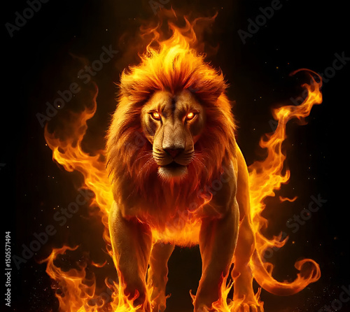 king lion with fire vector illustration