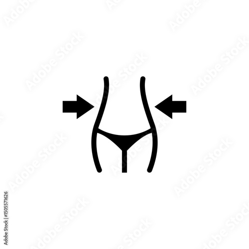 Simple black vector icon of a slimming waistline with arrows, representing weight loss