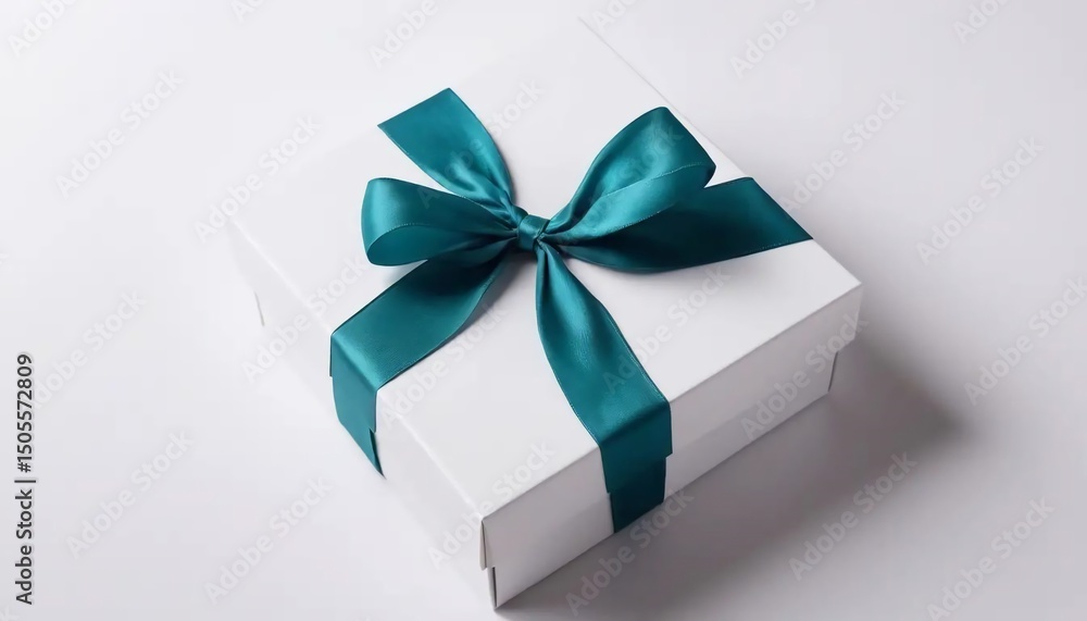 Elegant Teal Bow on White Gift Box Elegant Teal Bow on White Gift Box