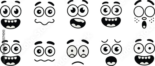 Cartoon Facial Expressions silhouette vector black 
