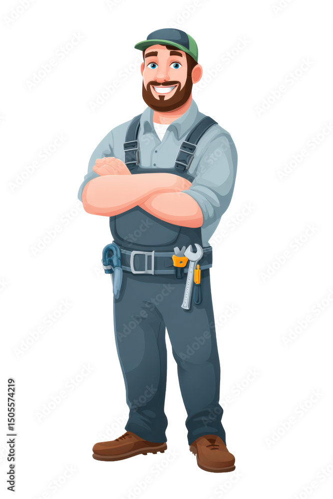 Skilled plumber in work attire smiling with tools on a transparent background Skilled plumber in work attire smiling with tools on a transparent background