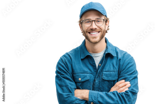 Warehouse associate smiles confidently, displaying professionalism and teamwork