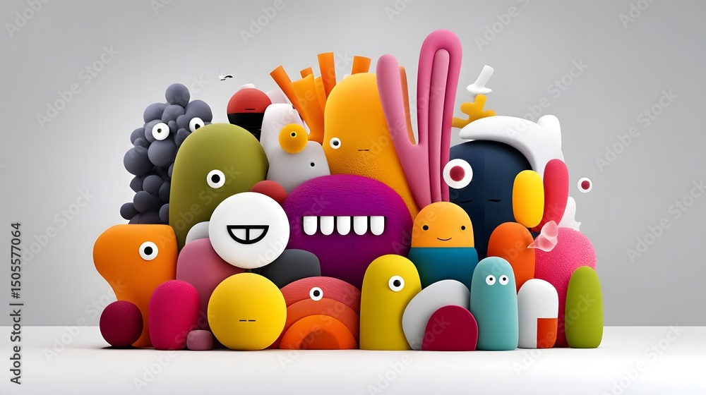 Obraz premium Explosion of colorful 3D toys and playful faces