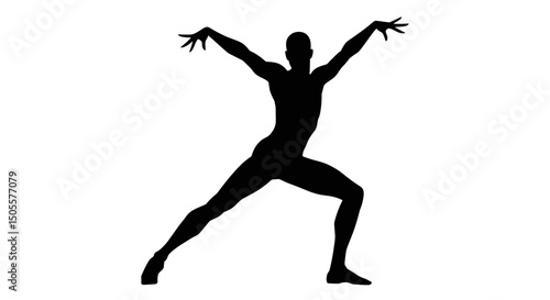 Dancer performs in black silhouette against white, for arts blogs, with copy space