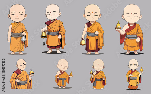 chibi characters bundle peaceful monk character set