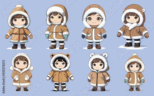 chibi characters bundle traditional eskimo people character set