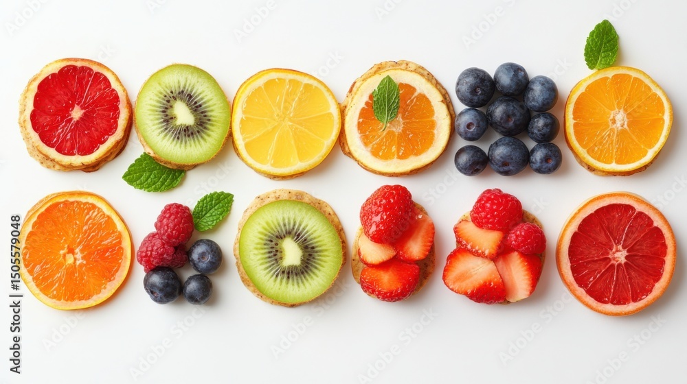 Top view healthy oatmeal pancakes with fresh fruits and honey on white background Top view healthy oatmeal pancakes with fresh fruits and honey on white background