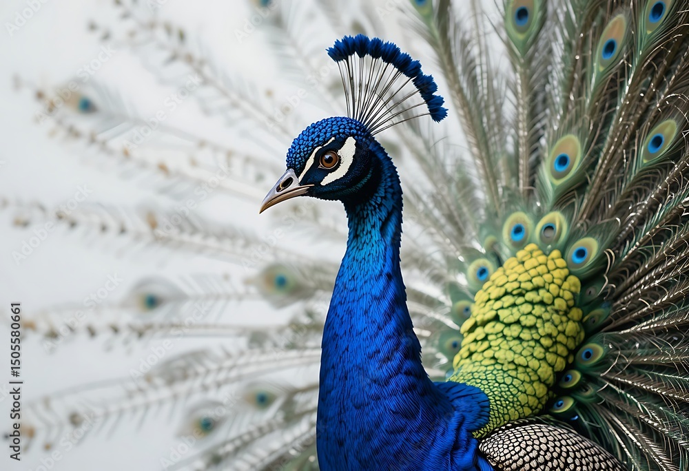 Fototapeta premium Close-up of a Majestic Peacock, Striking Colors and Feathers. Generative Ai