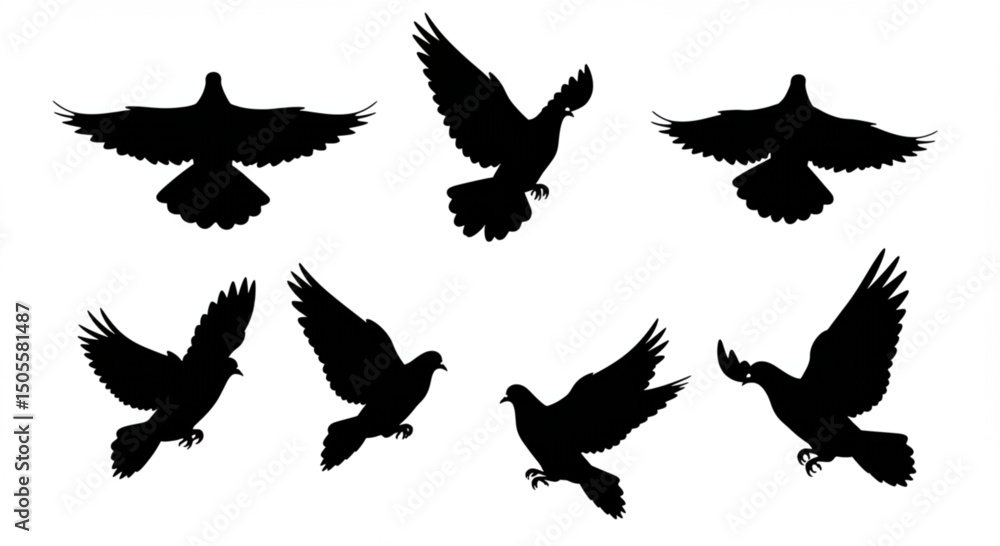 Naklejka premium Pigeon silhouette, flying dove silhouette vector