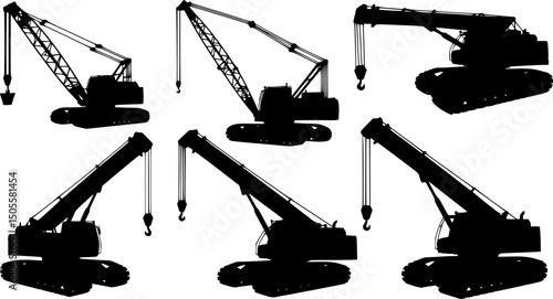 silhouette of mobile crane crawler heavy vehicles
