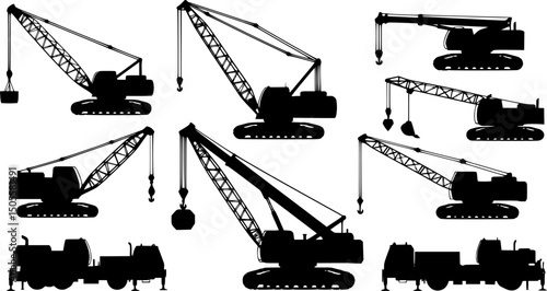 silhouette of mobile crane crawler heavy vehicles
