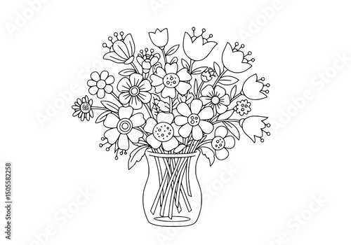 floral design with vintage flowers leaves and butterflies. Coloring pages.