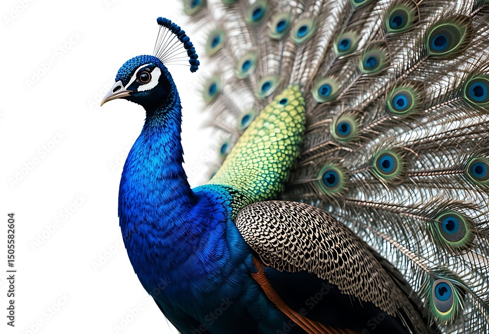 Fototapeta premium Close-up of a Majestic Peacock, Striking Colors and Feathers. Generative Ai