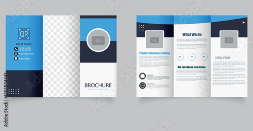 Blue Trifold Brochure Template . Corporate Business Design Ideal for business, marketing, and corporate branding purposes