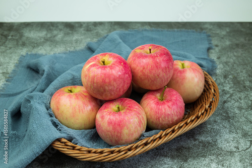 Fresh red Fuji apples in the fruit basket