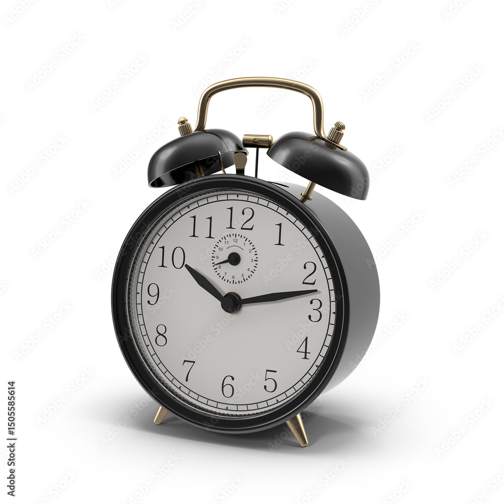 Classic Black Twin Bell Alarm Clock Isolated on Transparent Background Classic Black Twin Bell Alarm Clock Isolated on Transparent Background