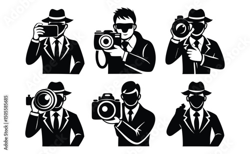 Vector illustrations paparazzi photographers