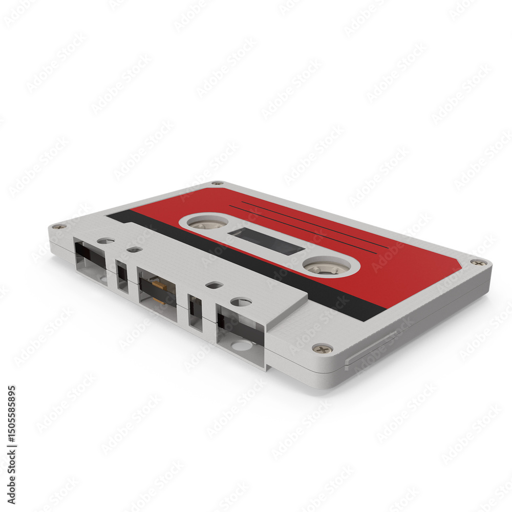 Obraz premium Vintage Red and White Audio Cassette Tape Isolated on Transparent Background