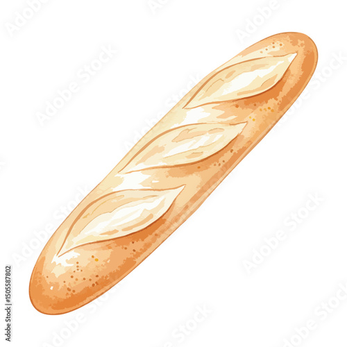 French baguette Bread Isolated on Transparent Background – Watercolour Illustration